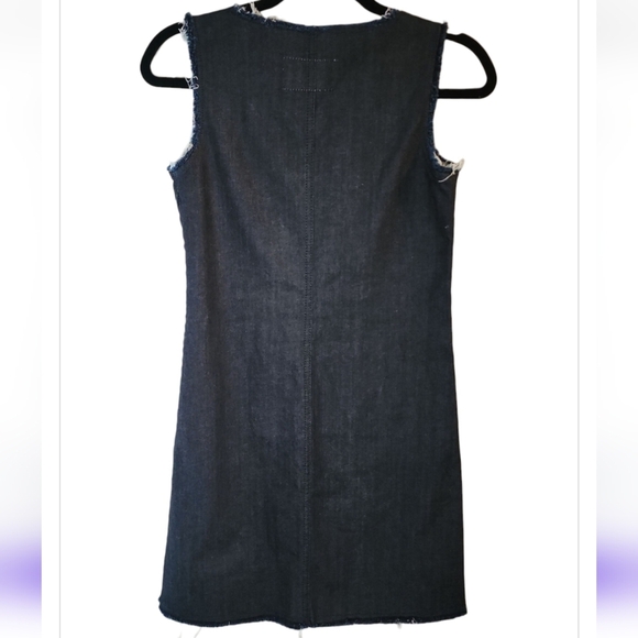 8 ESSENTIAL Raw Hem Denim Mini Dress XS Minimalist Capsule Wardrobe Quiet Luxury - Picture 9 of 10